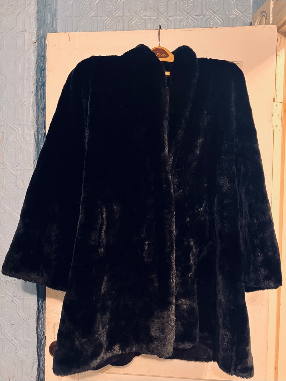 Skin Black Plush Faux Fur Teddy Jacket